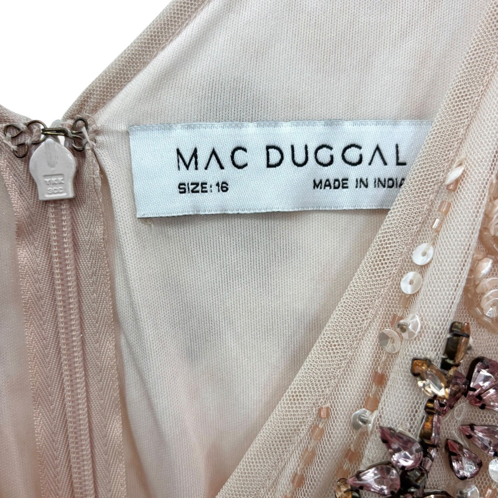 Mac Duggal NEW Blush Pink Embellished Wrap Over Cap Sleeve A-Line Gown - Size 16 - Picture 15 of 15